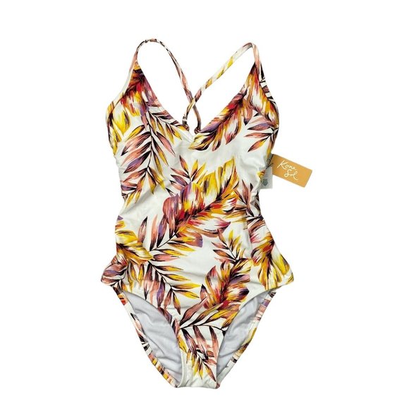 Kona Sol One Piece Swimsuit Size Medium Womens Floral V Neck Strappy 238019397 - Picture 4 of 8